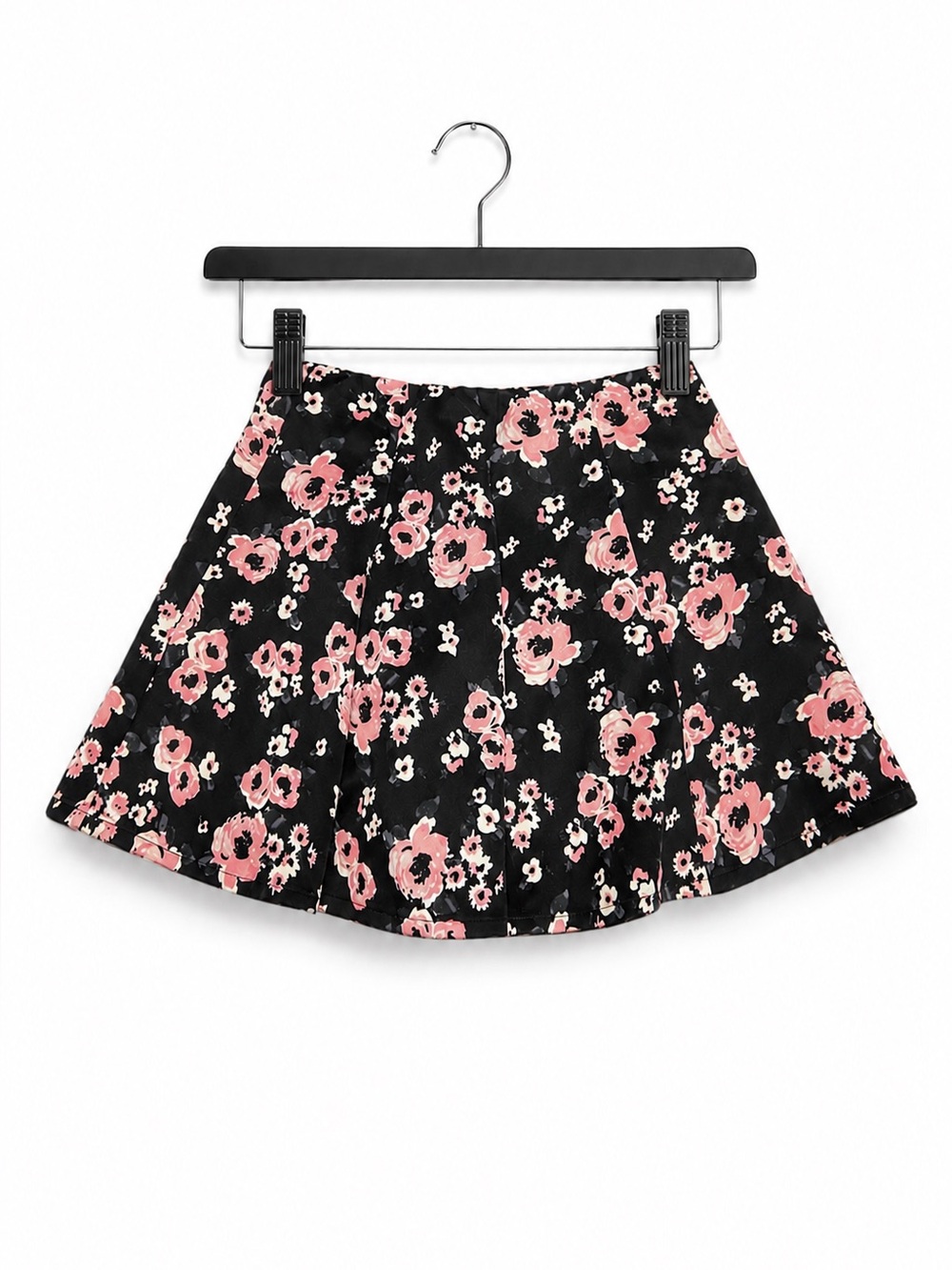 P.S.‎ by Aeropostale Girls Skirt Size 12 Black Pink Flowers Knit Twirly Short